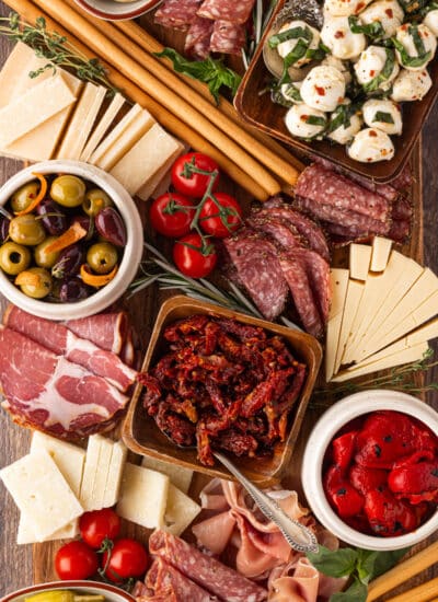 Antipasto platter taken from overhead.