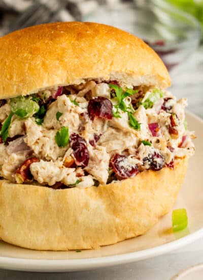 Cranberry Chicken Salad on a bun.